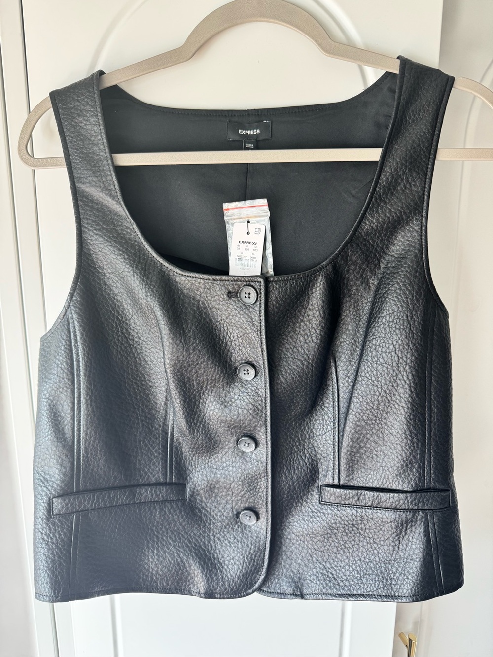 Express Black Faux Leather Button-Front Vest